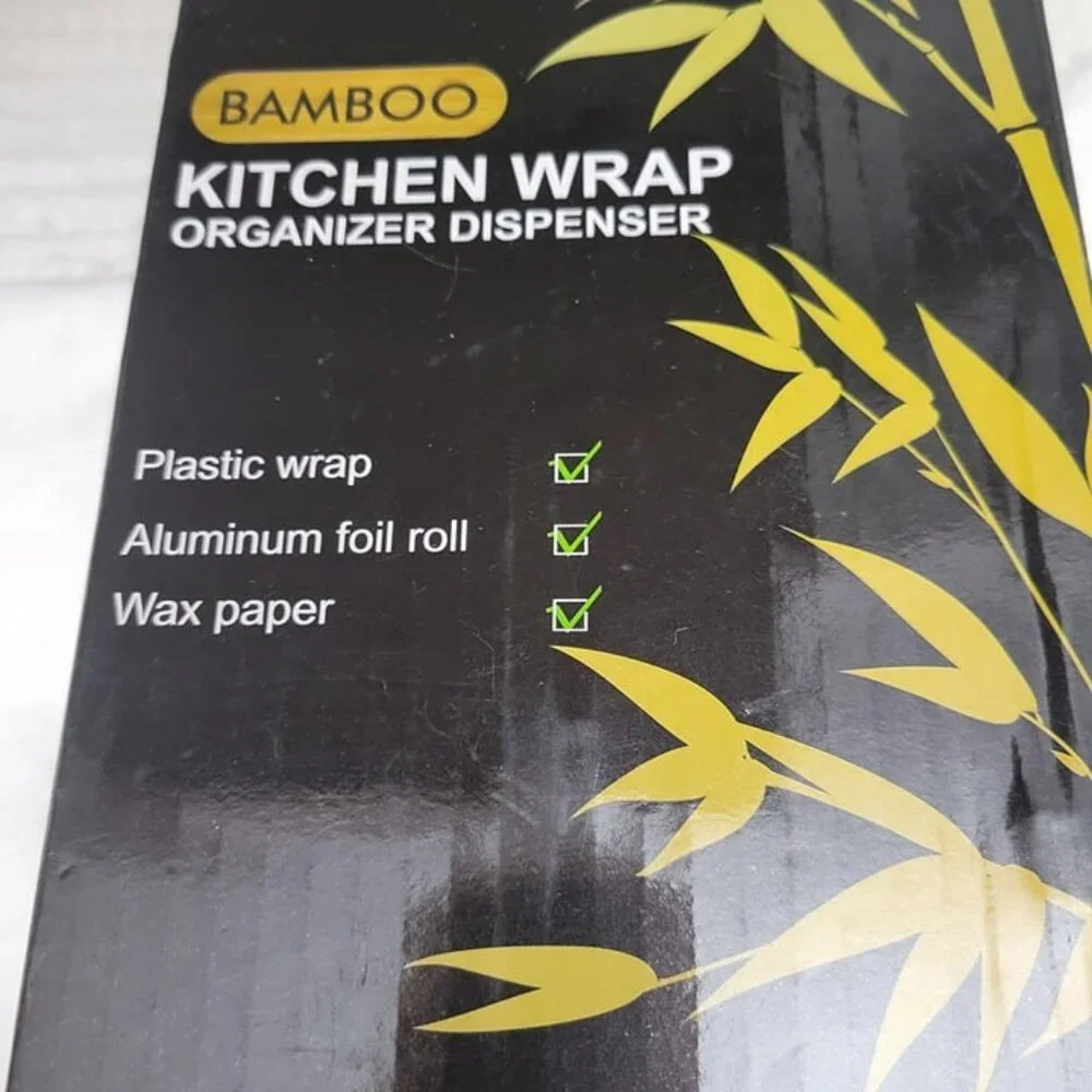 NEW Bamboo Kitchen Wrap Organizer Dispenser hold 12